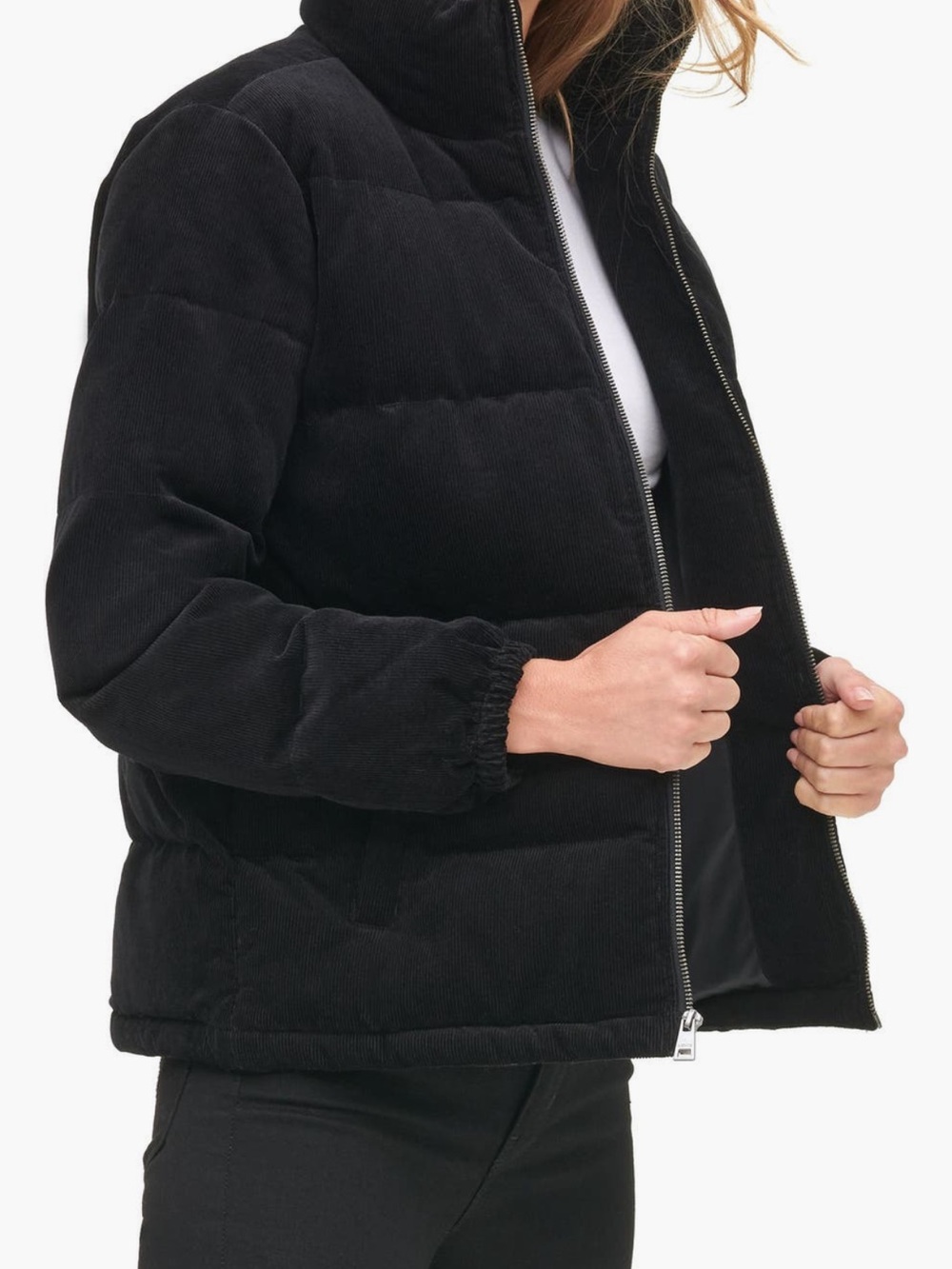 Levi's Women's Black Corduroy Puffer Jacket S Large - Picture 3 of 16